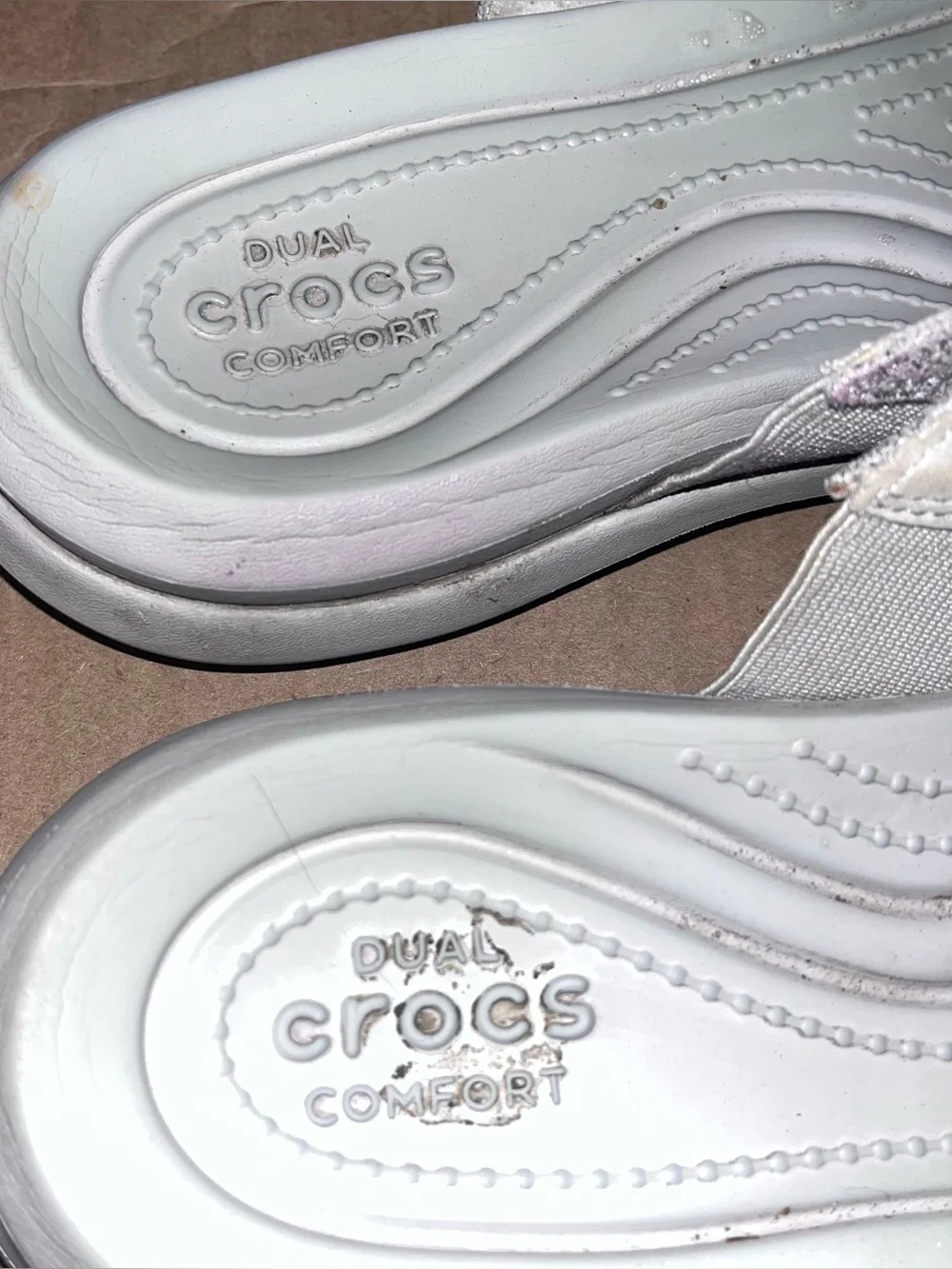 Crocs Women's Capri Dual Strap Sandals Metallic Silver Comfort Slide Size 9